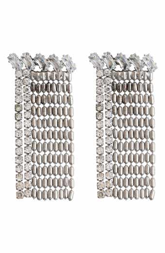Crystal & Ball Chain Fringe Drop Earrings