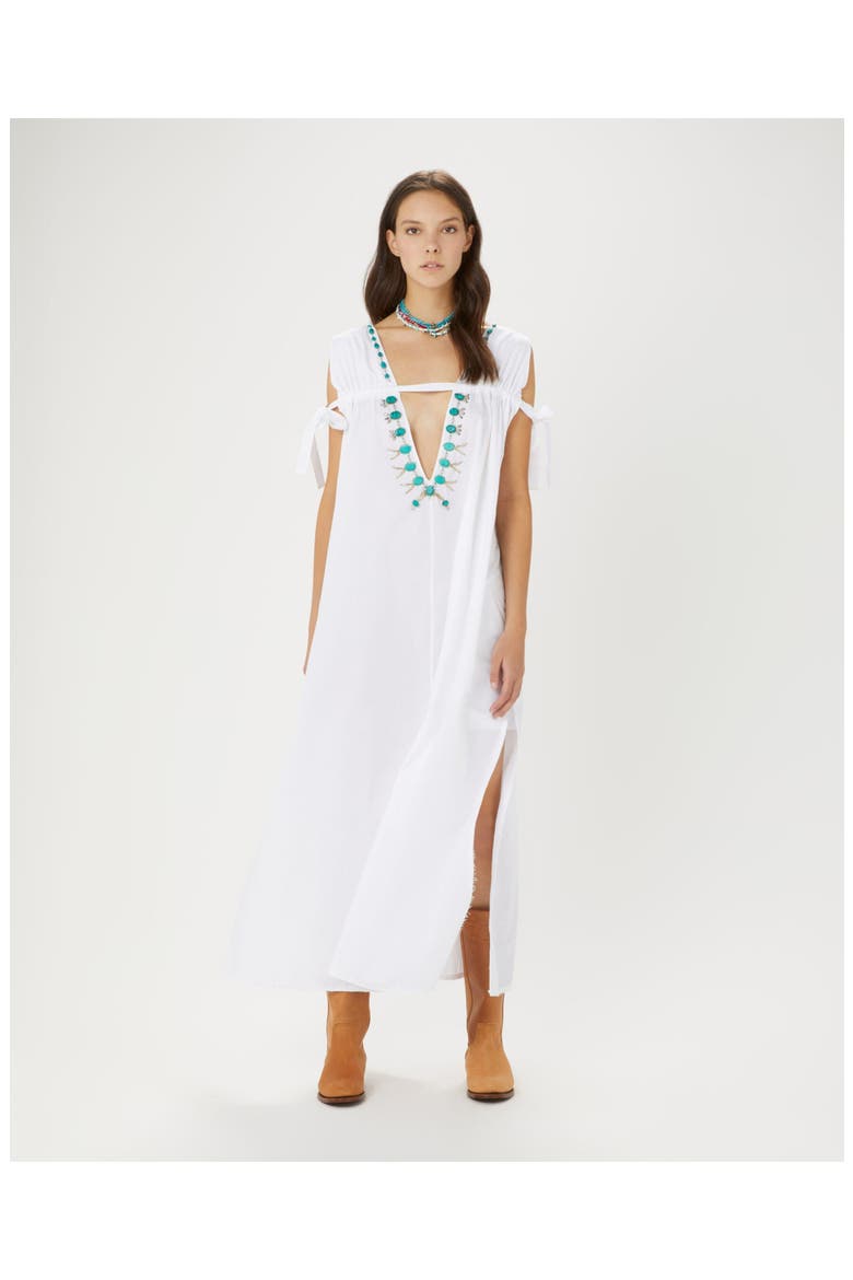Afef Deep V-Neck Dress, Alternate, color, Ecru