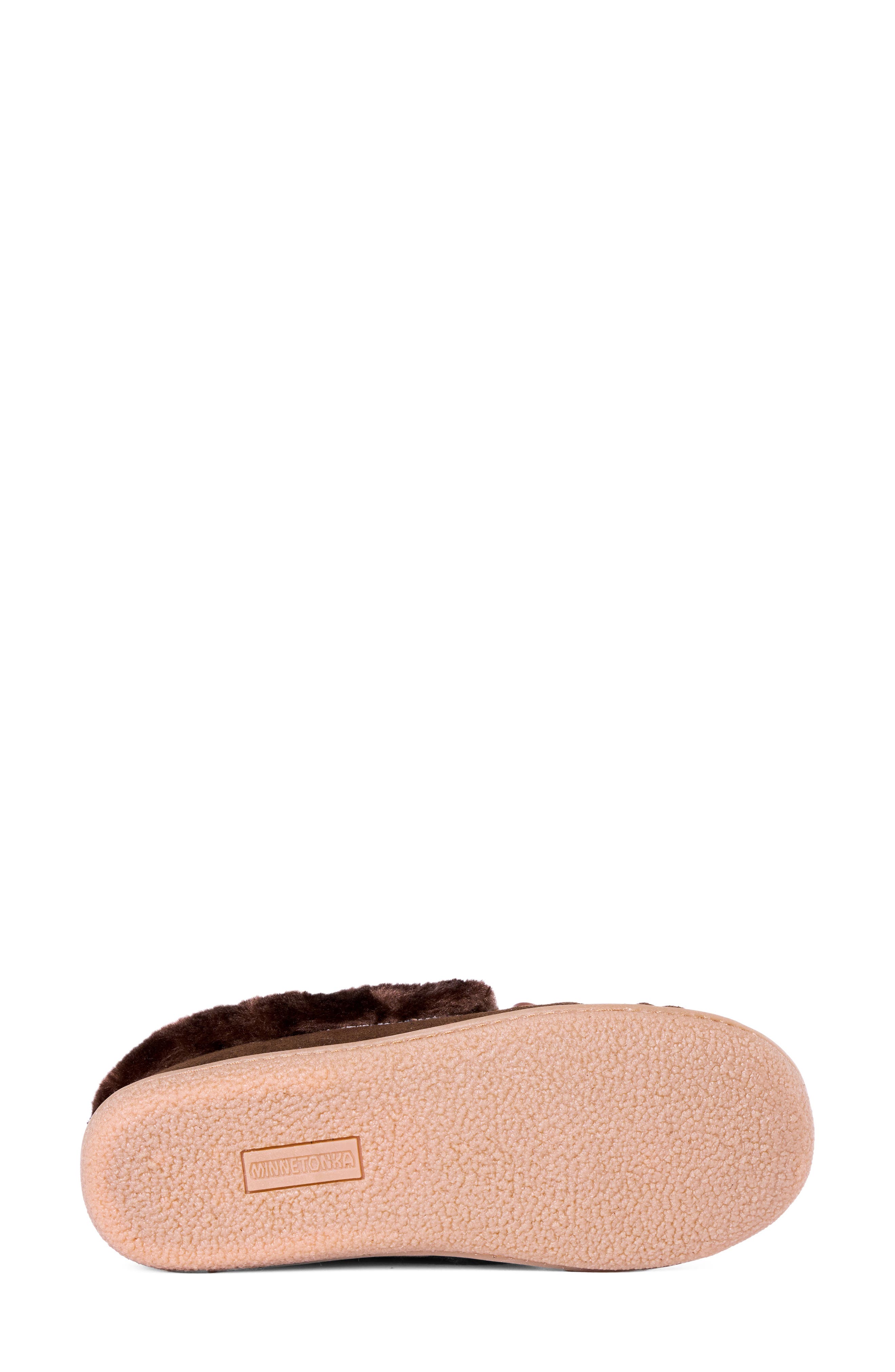Camp Collar Faux Fur Suede Moccasin, Alternate, color, DARK CHOCOLATE