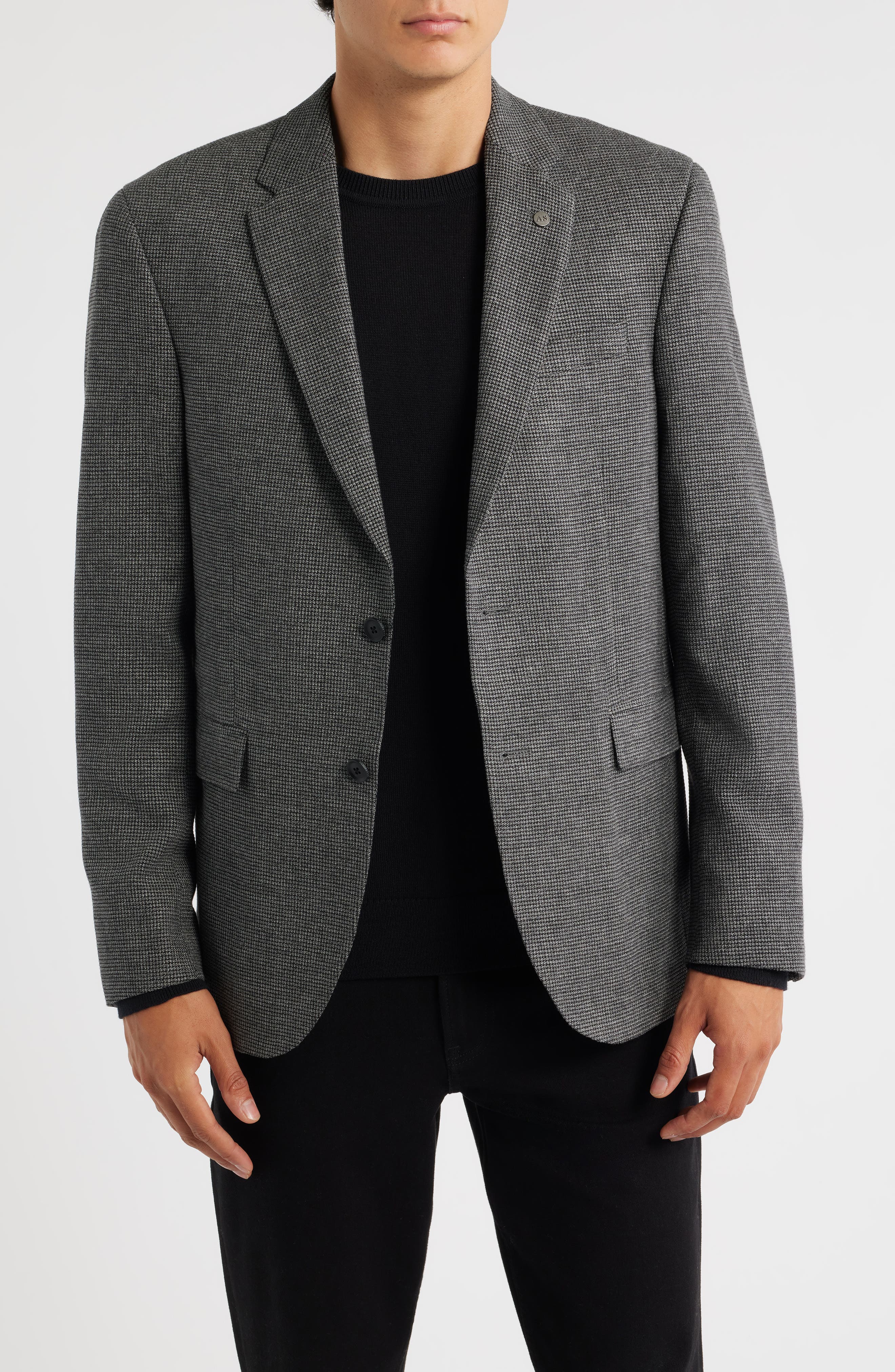 AllSaints Ross Slim Fit Grey Micro Houndstooth Sport Coat