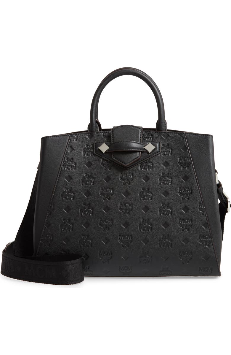 MCM Essential Monogrammed Leather Satchel, Main, color,