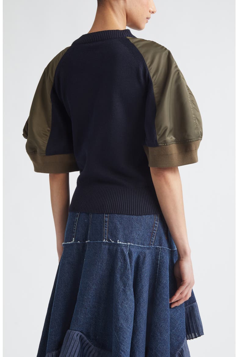 Mixed Media Knit & Nylon Twill Cardigan, Alternate, color, NAVY/ DARK KHAKI
