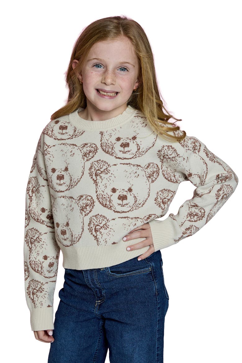 Kids' Teddy Bear Pullover Sweater, Main, color, TAN SUEDE COMBO