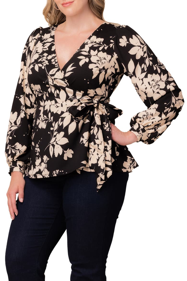 Natasha Print Wrap Top, Alternate, color, VINTAGE IVORY FLORALS