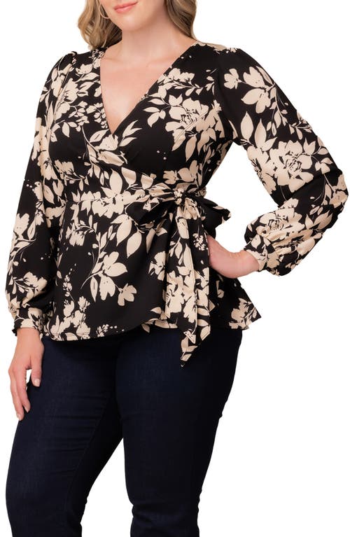 Kiyonna Natasha Print Wrap Top In Black