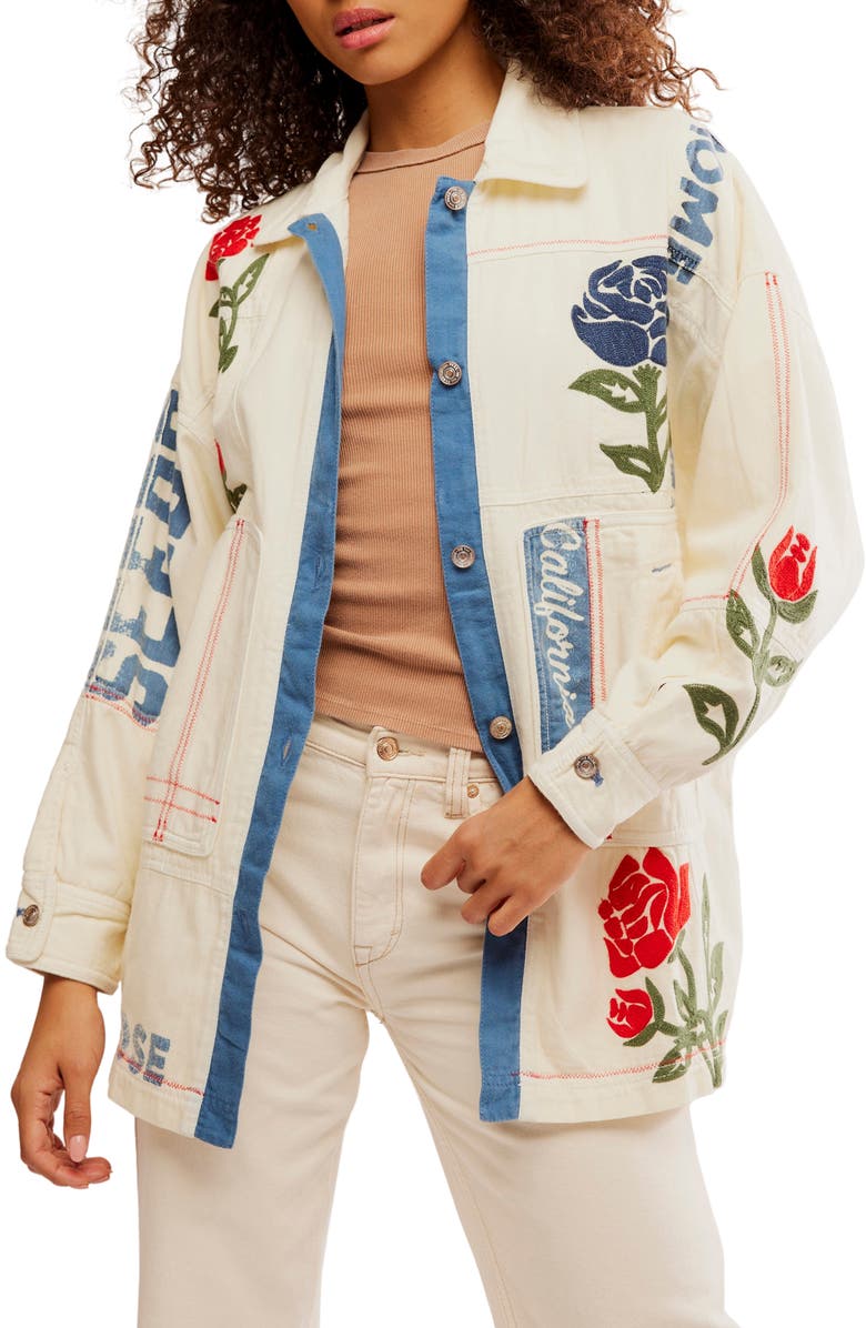 Free People Field of Roses Embroidered Denim Jacket, Main, color, 
