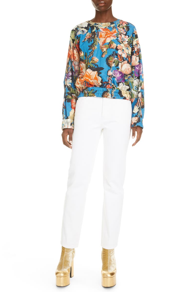 Calvin Floral Cotton Blend Top, Alternate, color, BLUE