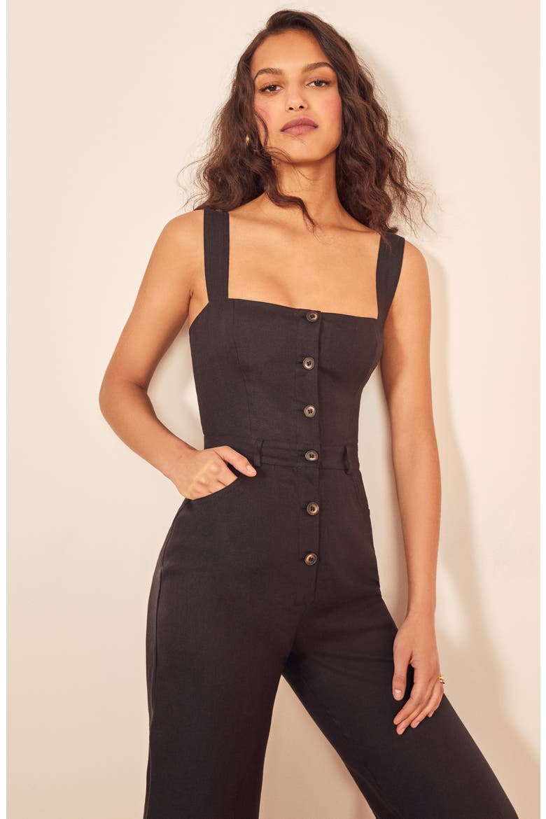 Tyler Button Linen Jumpsuit, Alternate, color, BLACK