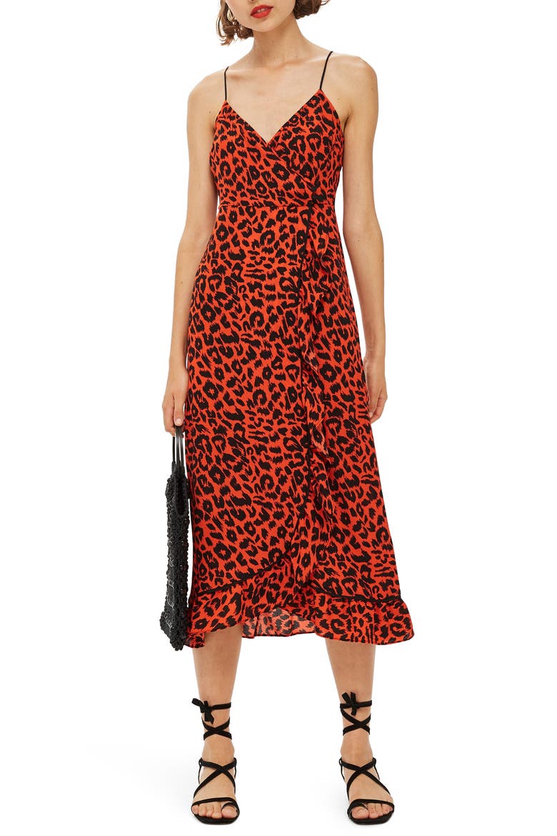 Animal Ruffle Slipdress, Main, color, ORANGE