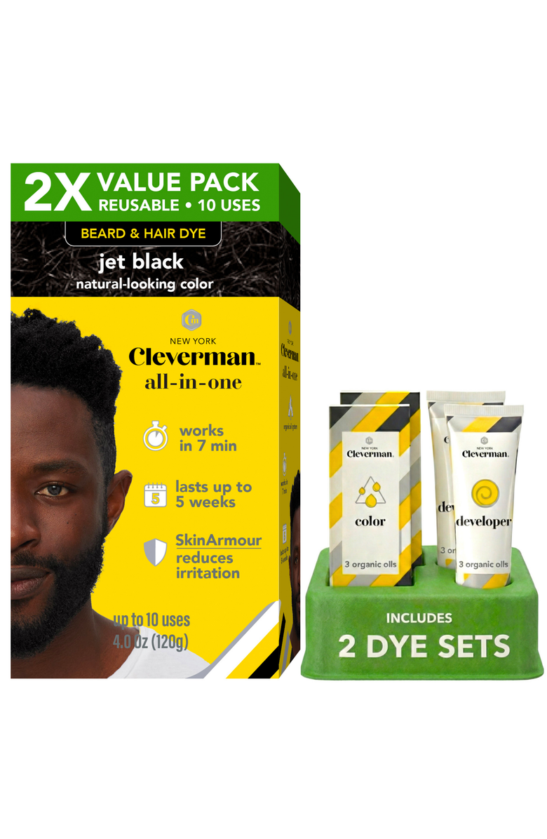 Cleverman 2X Pack Coarse & Coily Hair · Reusable Beard & Hair Dye Kit, Main, color, Jet Black