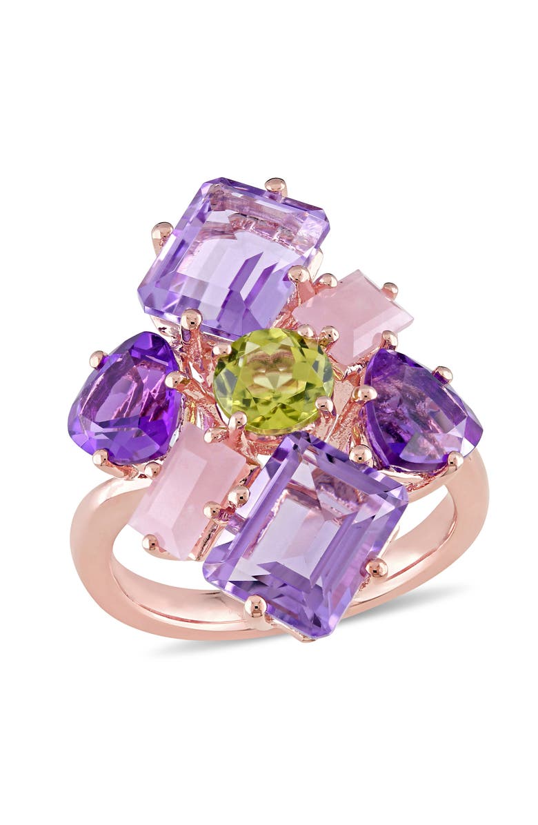 Julianna B. Multi-Gemstone Cluster Cocktail Ring 18k Rose Gold Plated, Main, color, Amethyst