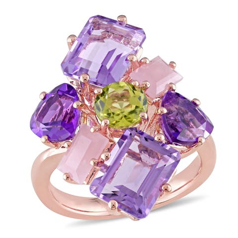 Multi-Gemstone Cluster Cocktail Ring 18k Rose Gold Plated
