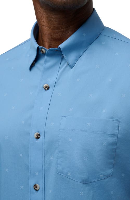 Travismathew Across The Pond Geo Print Short Sleeve Stretch Button-up Shirt In Quiet Harbor