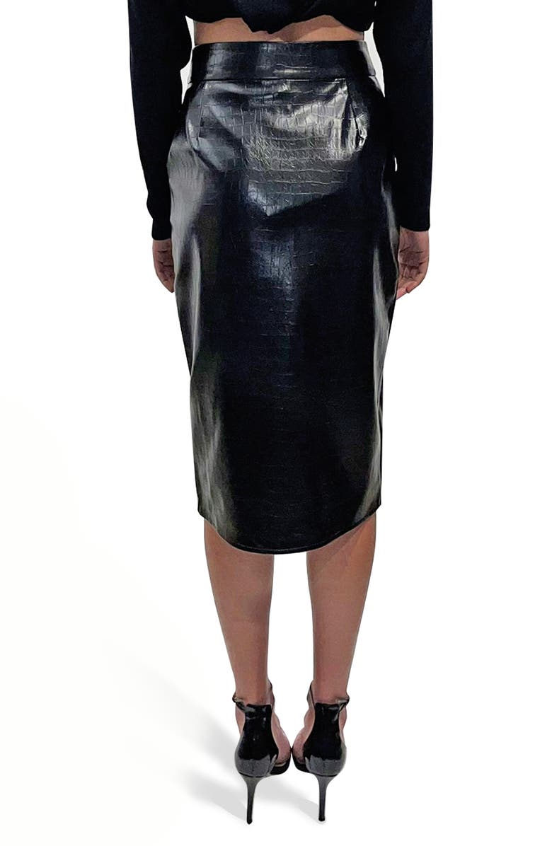 Jaclyn Smith Crocodile Embossed Faux Leather Knee Length Skirt, Alternate, color,