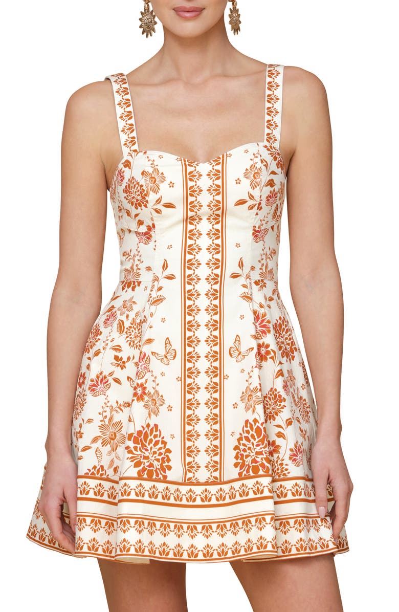 Avec Les Filles Sweetheart Fit & Flare Minidress, Alternate, color, Butterfly Screen Neutral