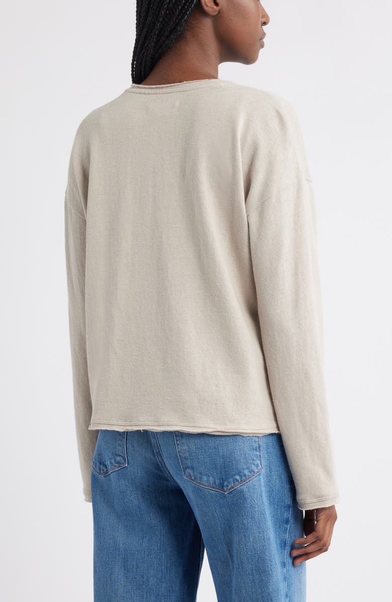 Roll Crewneck Boxy Long Sleeve Cotton Blend Top