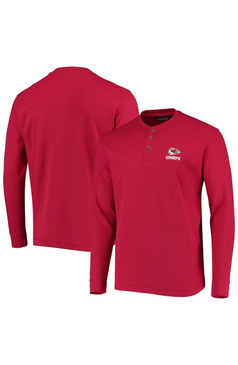 DUNBROOKE Men's Dunbrooke Red Kansas City Chiefs Logo Maverick Thermal Henley Long Sleeve T-Shirt, Alternate, color, Red
