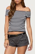 EDIKTED Amanda Stripe Off the Shoulder Stretch Cotton Top