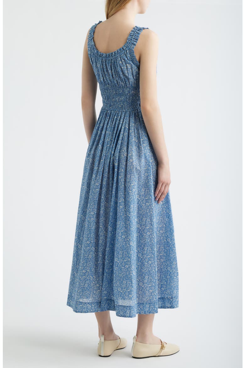 Ditsy Floral Organic Cotton Smocked Midi Dress, Alternate, color, BLUE GARDEN BLOOM