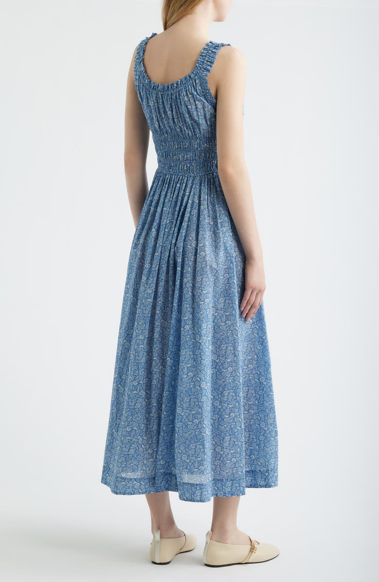 DÔEN Ditsy Floral Organic Cotton Smocked Midi Dress, Alternate, color, Blue Garden Bloom