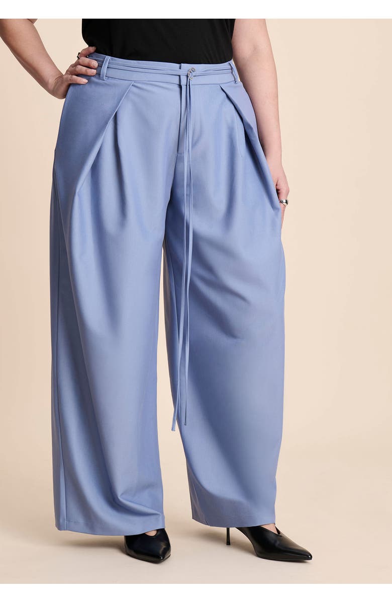 ELOQUII Pleat Detail Trouser With Long Belt, Alternate, color, Dusty Blue