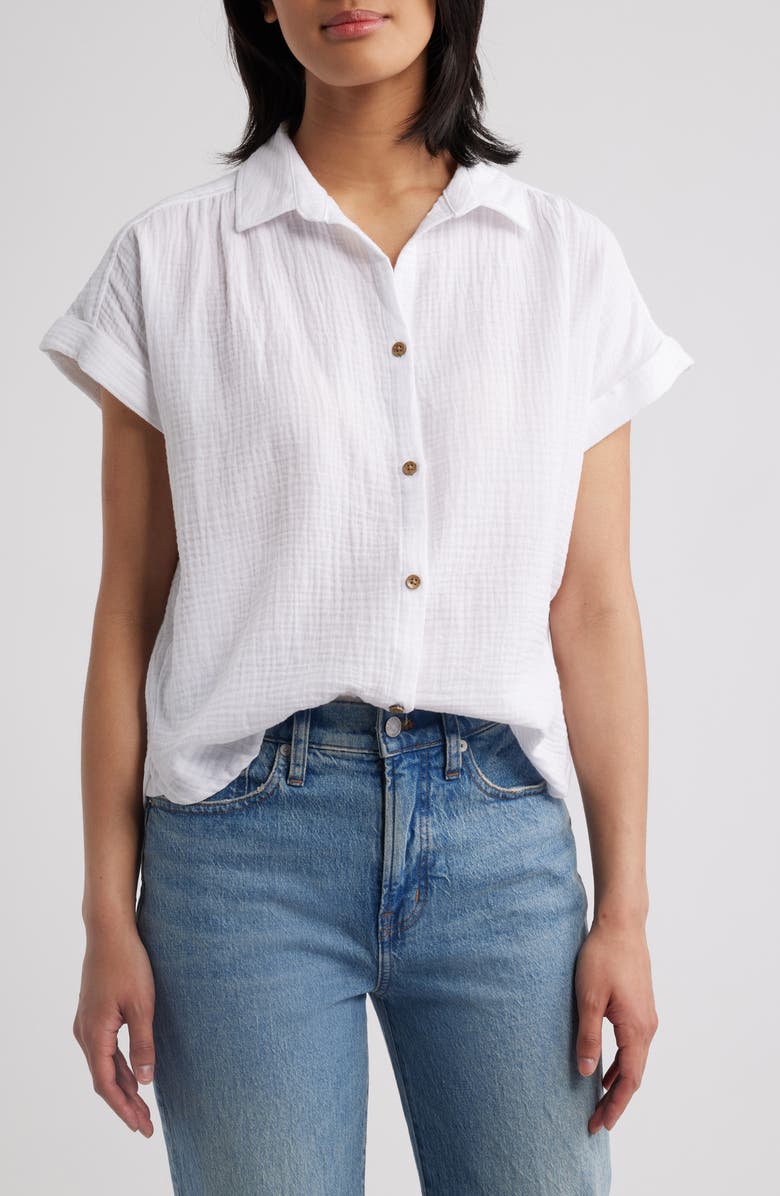 beachlunchlounge Devin Gauze Shirt, Main, color, White