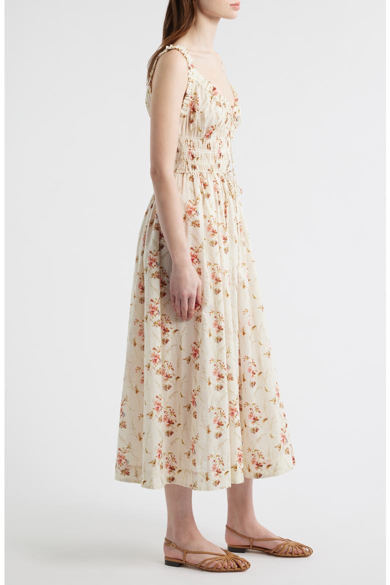 Emmaretta Floral Shirred Organic Cotton Voile Dress, Alternate, color, BLANC PRARIE ROSE