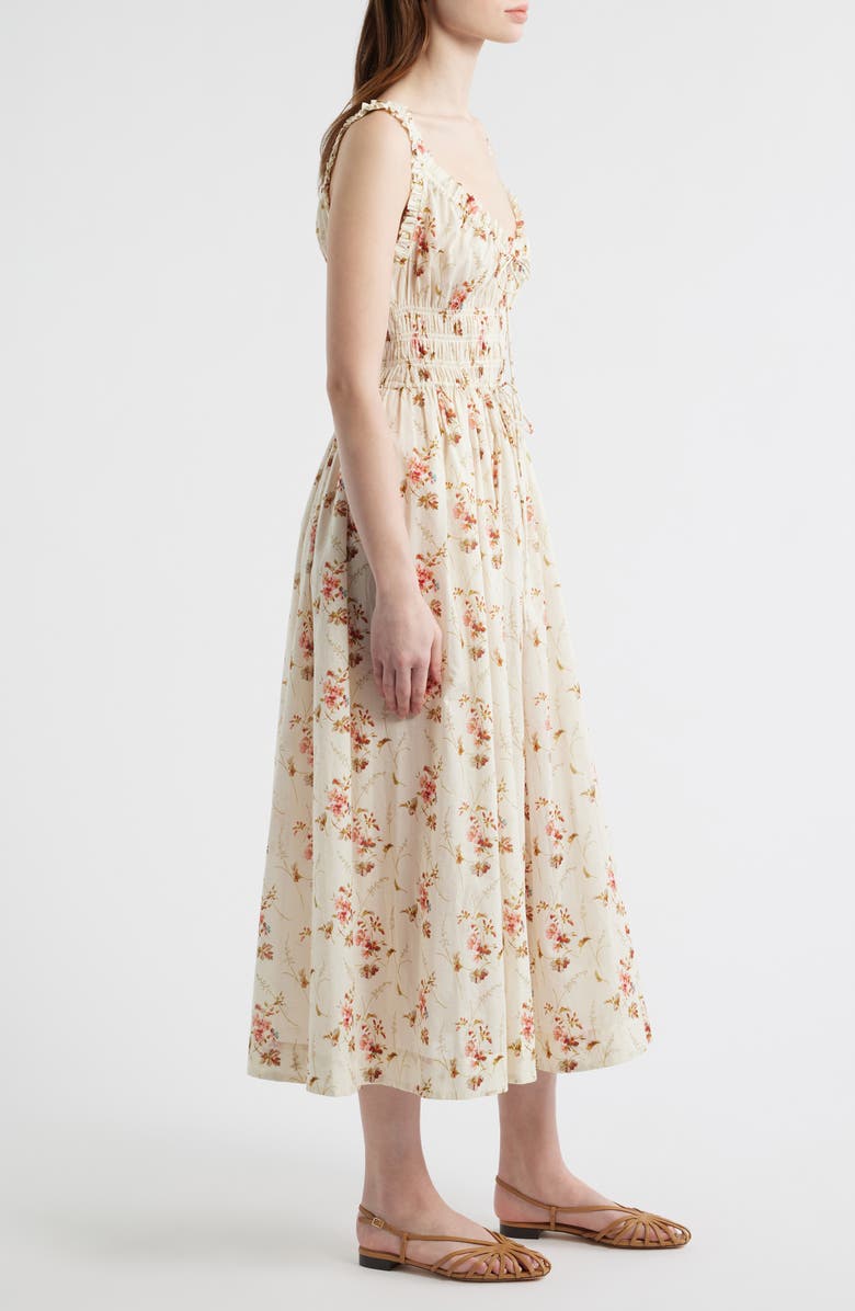 DÔEN Emmaretta Floral Shirred Organic Cotton Voile Dress, Alternate, color, Blanc Prarie Rose