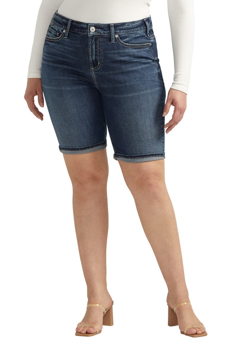 Suki Luxe Stretch Roll Cuff Denim Bermuda Shorts, Main, color, INDIGO