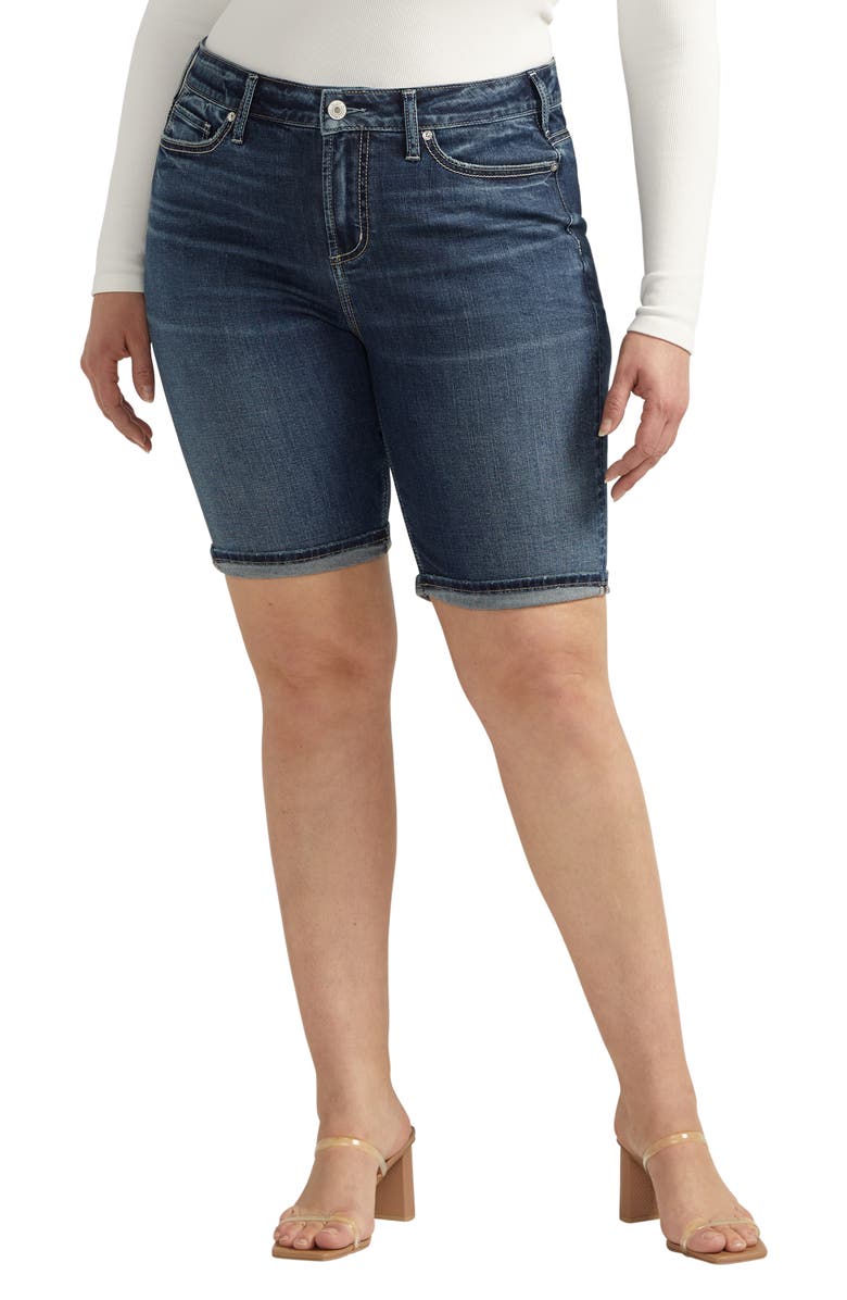 Silver Jeans Co. Suki Luxe Stretch Roll Cuff Denim Bermuda Shorts, Main, color, Indigo