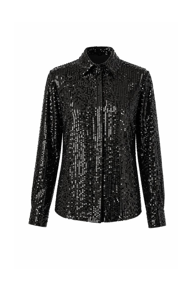 Britney Sequin Detailed Shirt, Alternate, color, BLACK