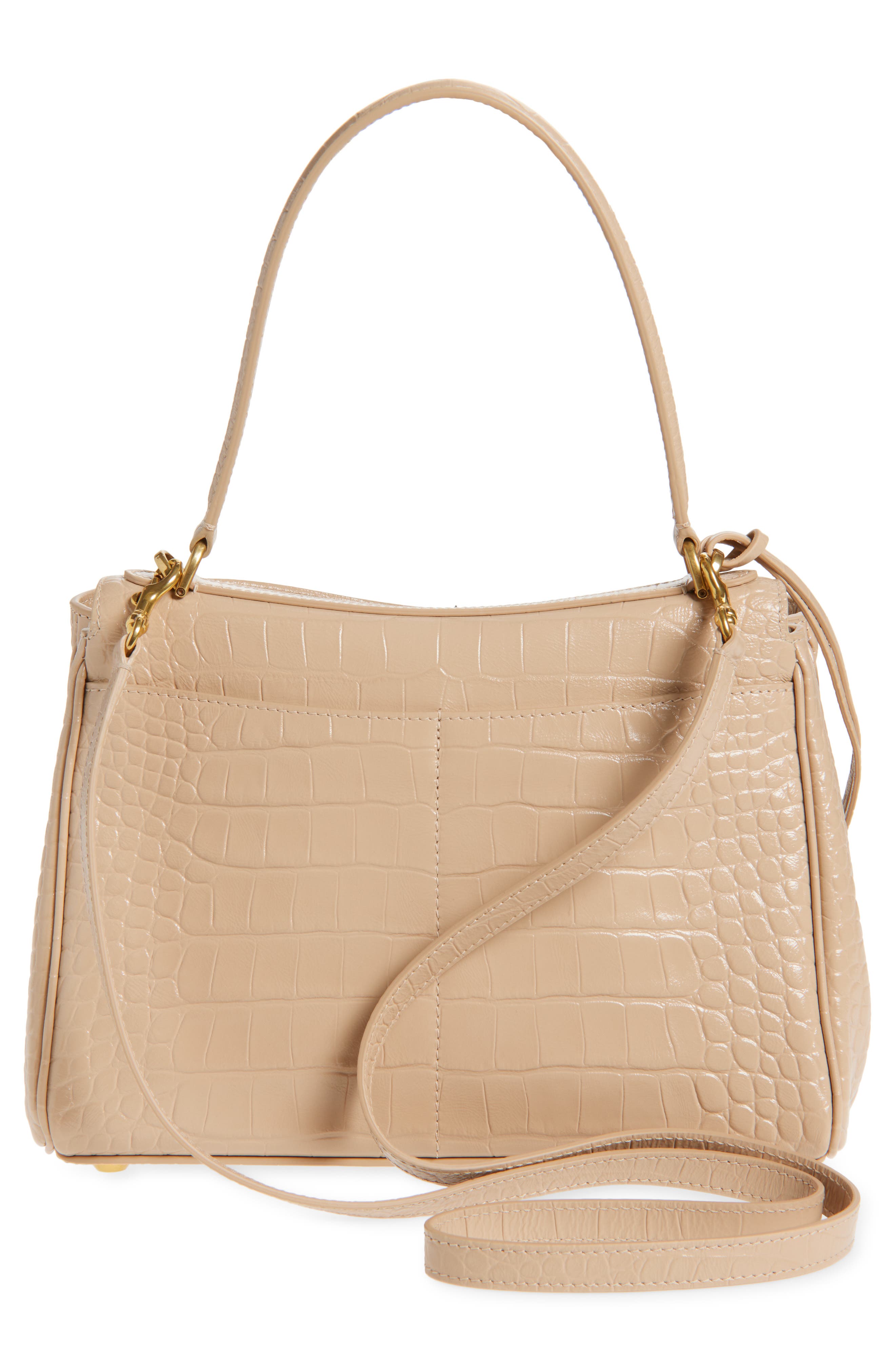 Small Rodeo Croc Embossed Leather Top Handle Bag, Alternate, color, BEIGE