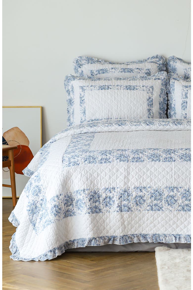 Soft Garden Ruffle Quilt Set - King, Alternate, color, SLATE BLUE