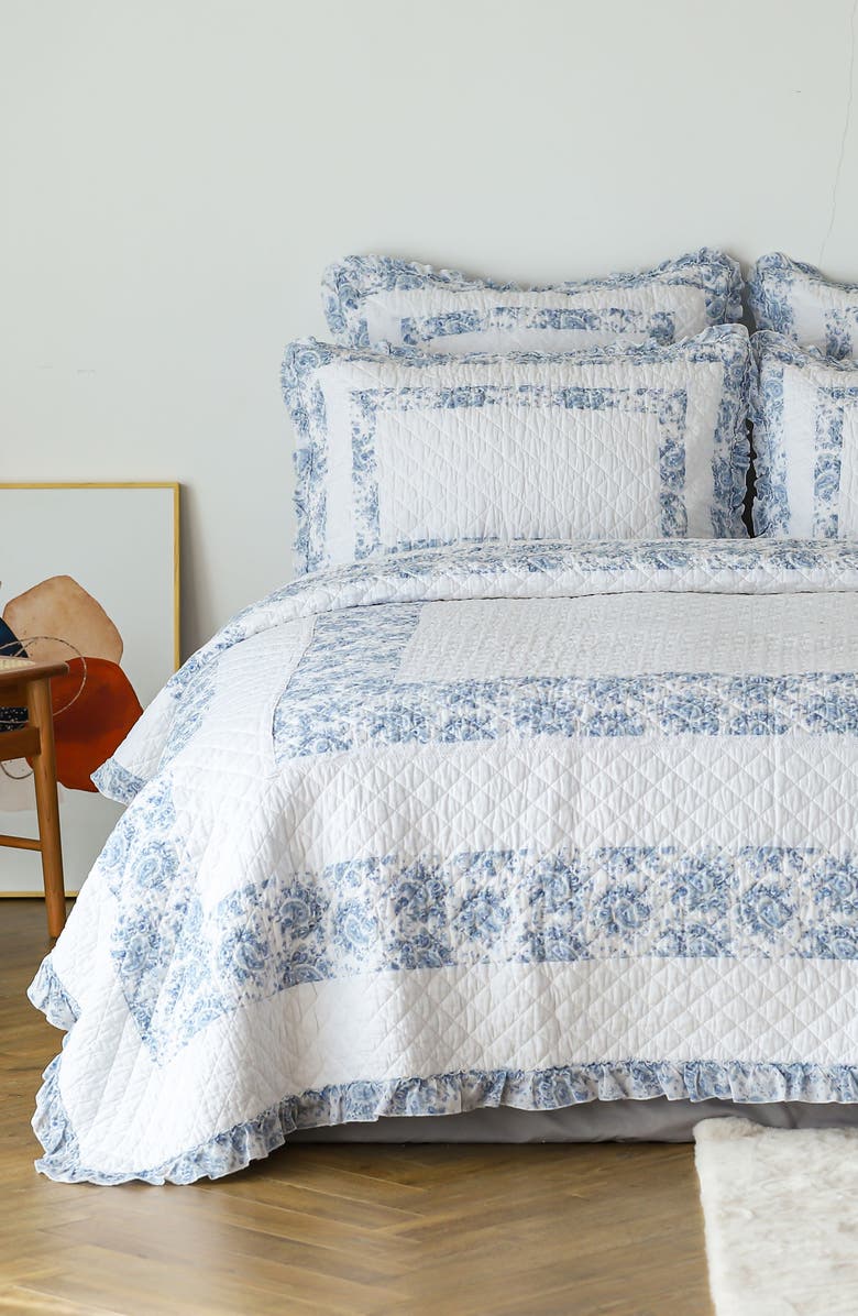 MELANGE HOME Soft Garden Ruffle Quilt Set - King, Alternate, color, Slate Blue