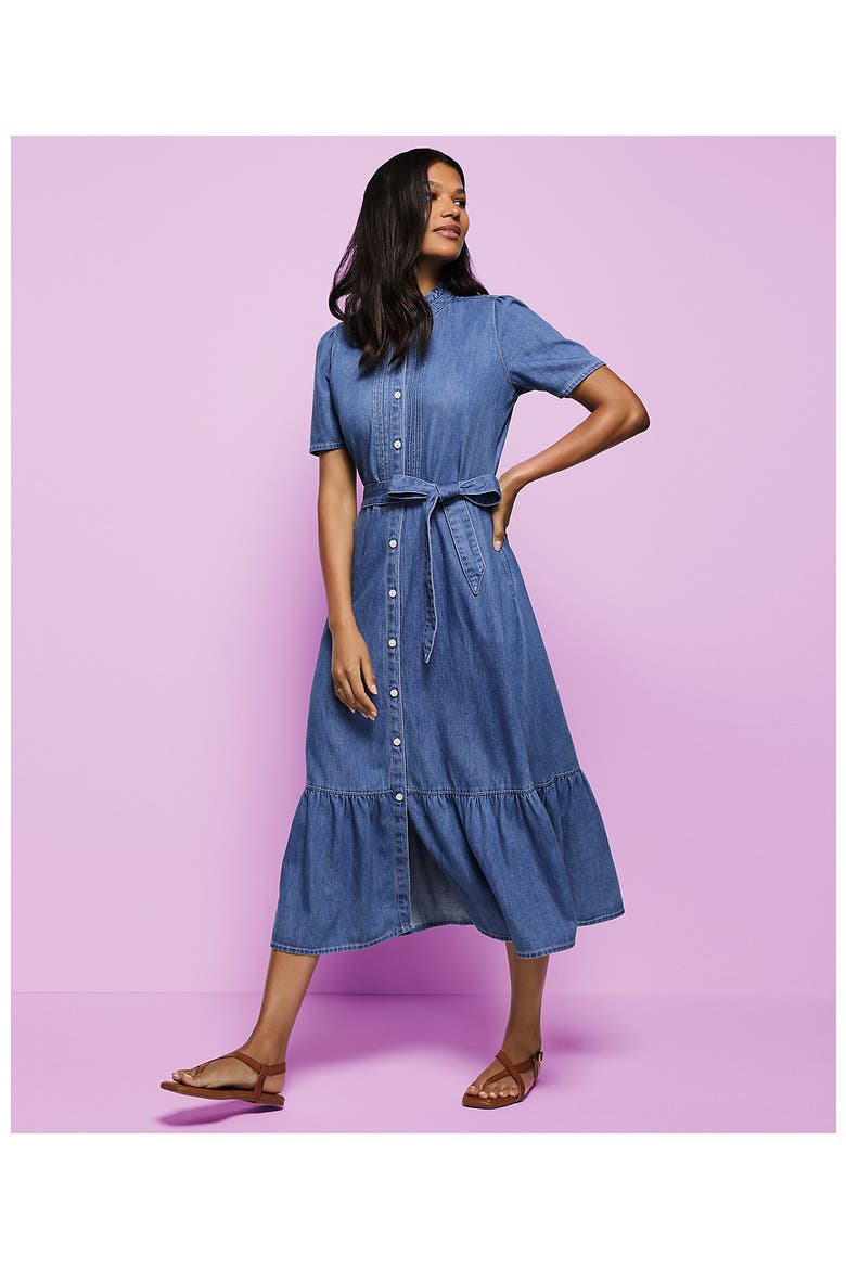 Light Weight Denim Tiered Midi Dress, Alternate, color, Light Indigo