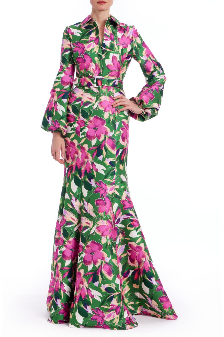 Long Sleeve Mermaid Gown, Main, color, EMERALD MULTI