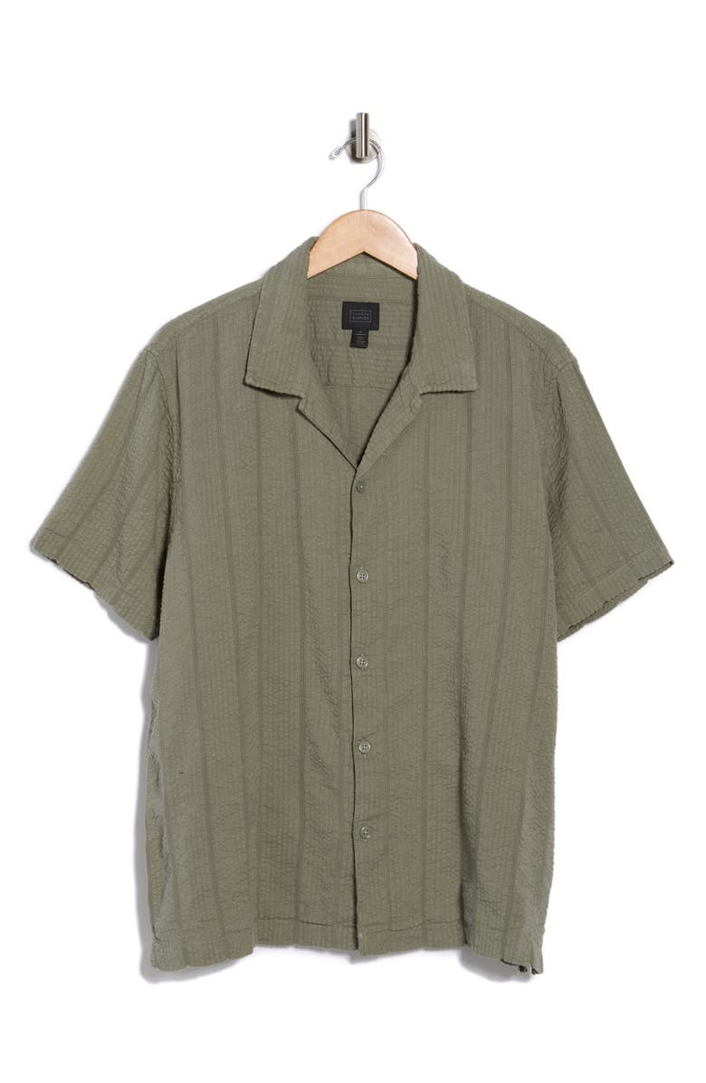 14th & Union Short Sleeve Seersucker Café Shirt, Main, color, Green Dune