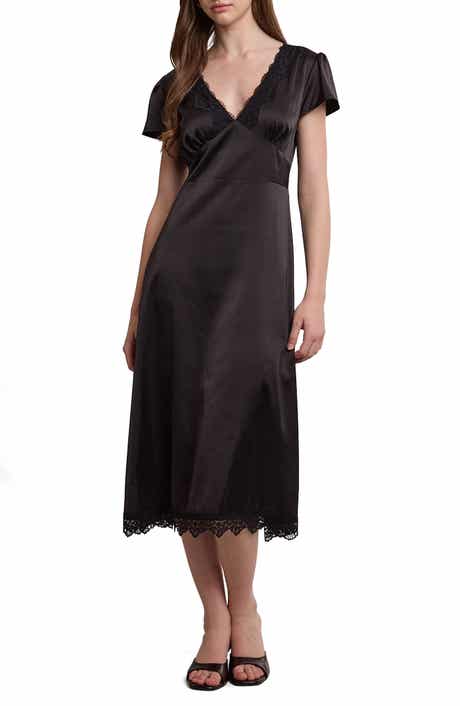 Lace Trim Satin Midi Dress