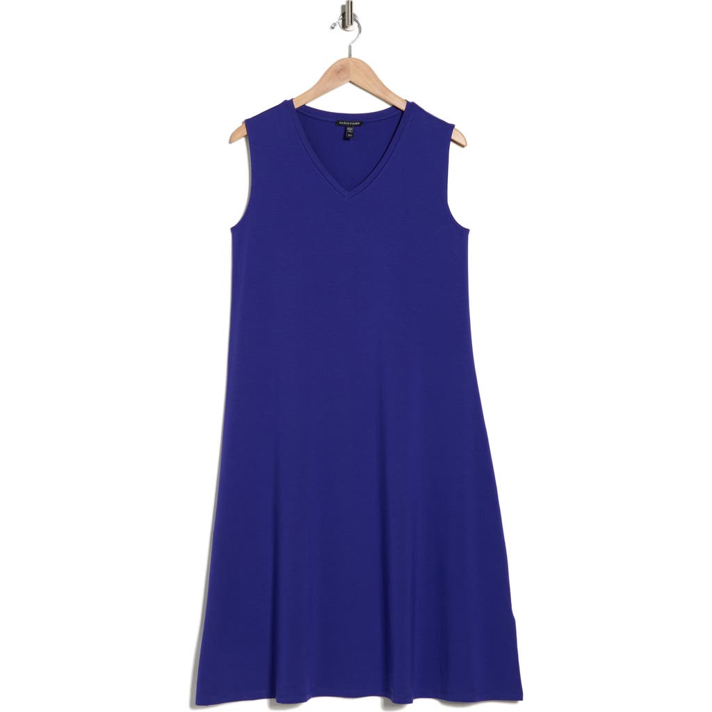 Eileen Fisher V-neck Tank Dress In Blue