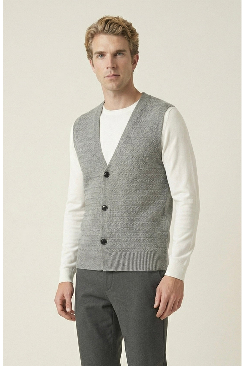 Textured Knit V Neck Button Front Vest, Main, color, Gray