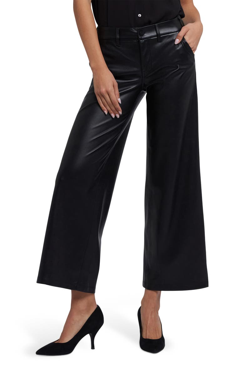 Faux Leather Wide Leg Ankle Pants, Main, color, BLACK