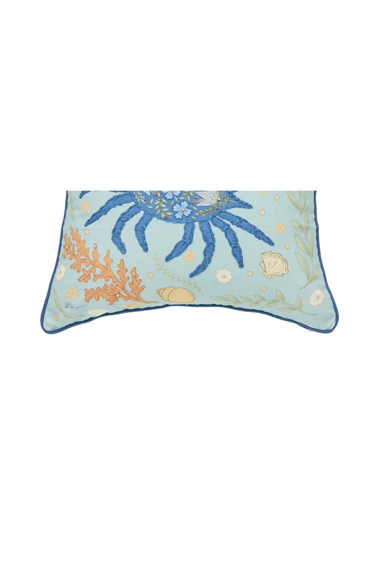 Blue Crab Coral Printed & Embellished Throw Pillow, Alternate, color, Blue