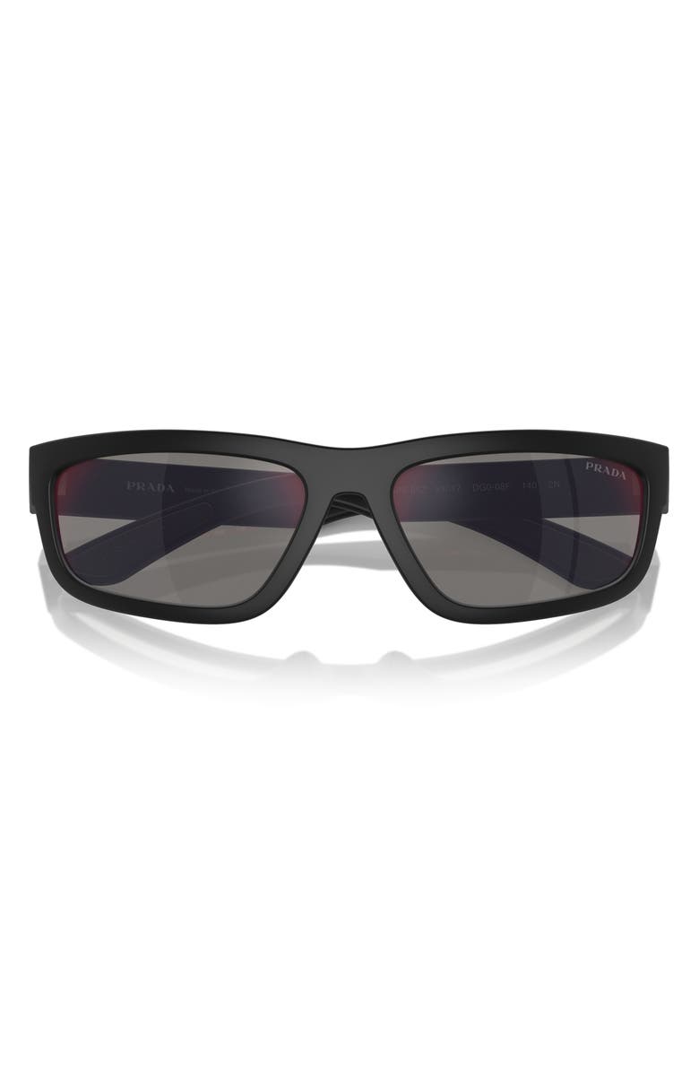 Prada Linea Rossa 59mm Rectangular Sunglasses, Alternate, color, Black Rubber