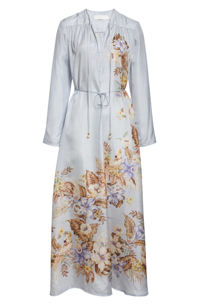 Zimmermann Coco Placed Print Long Sleeve Silk Dress, Alternate, color, Powder Blue Multi Floral