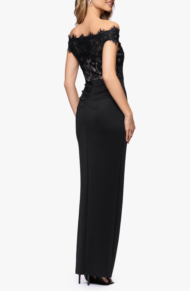 Betsy & Adam Lace & Scuba Knit Off the Shoulder Gown, Alternate, color, Black/ Nude