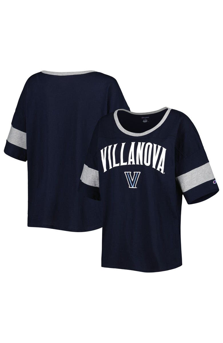 Champion Women's Champion Navy Villanova Wildcats Jumbo Arch Striped Half-Sleeve T-Shirt, Main, color, 