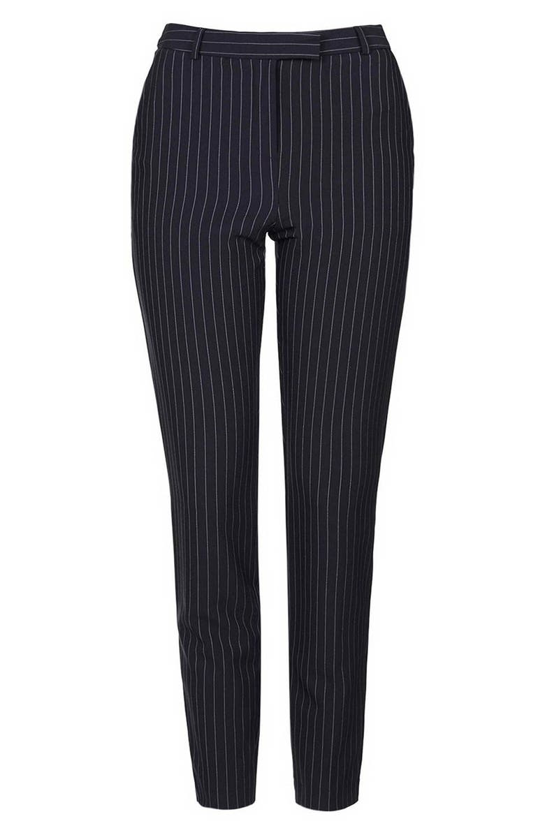 Topshop Pinstripe Cigarette Trousers, Alternate, color, 