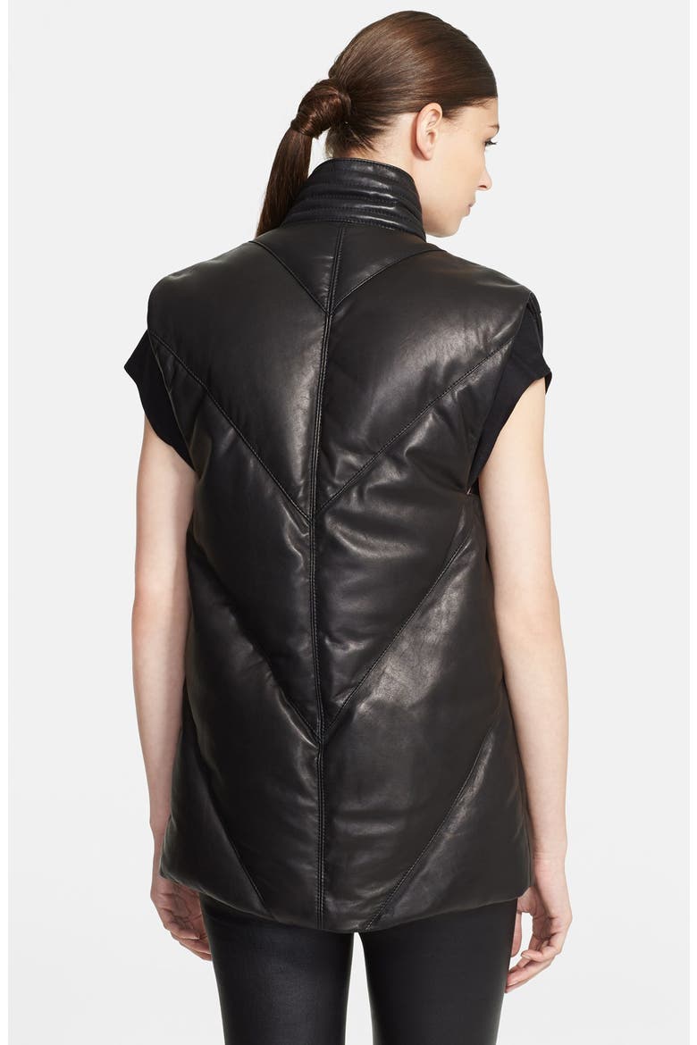 'Petal' Leather Puffer Vest, Alternate, color, BLACK