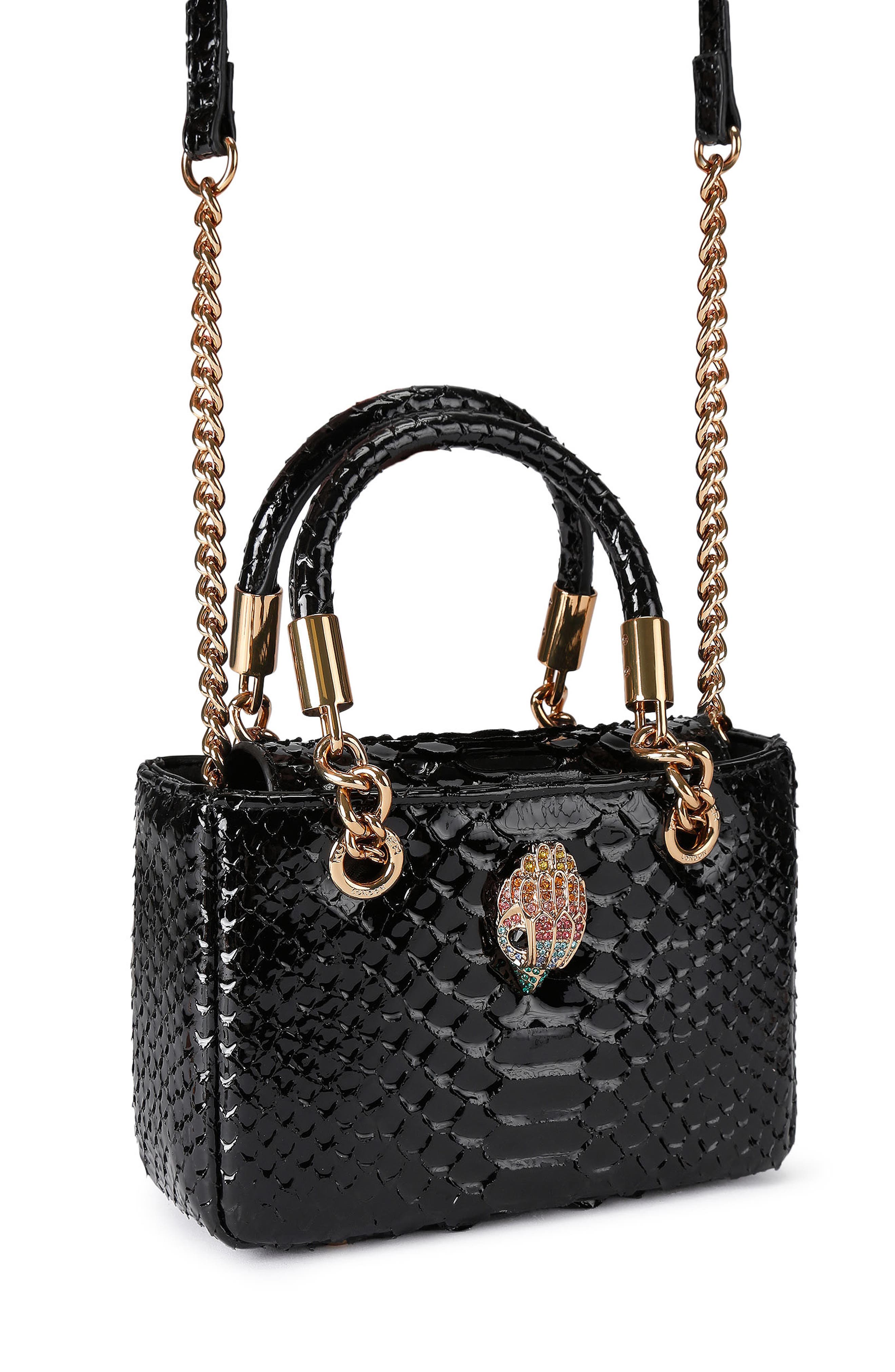 Kurt Geiger London Mini Square Kensington Croc Embossed Leather Top Handle Bag, Alternate, color, Black