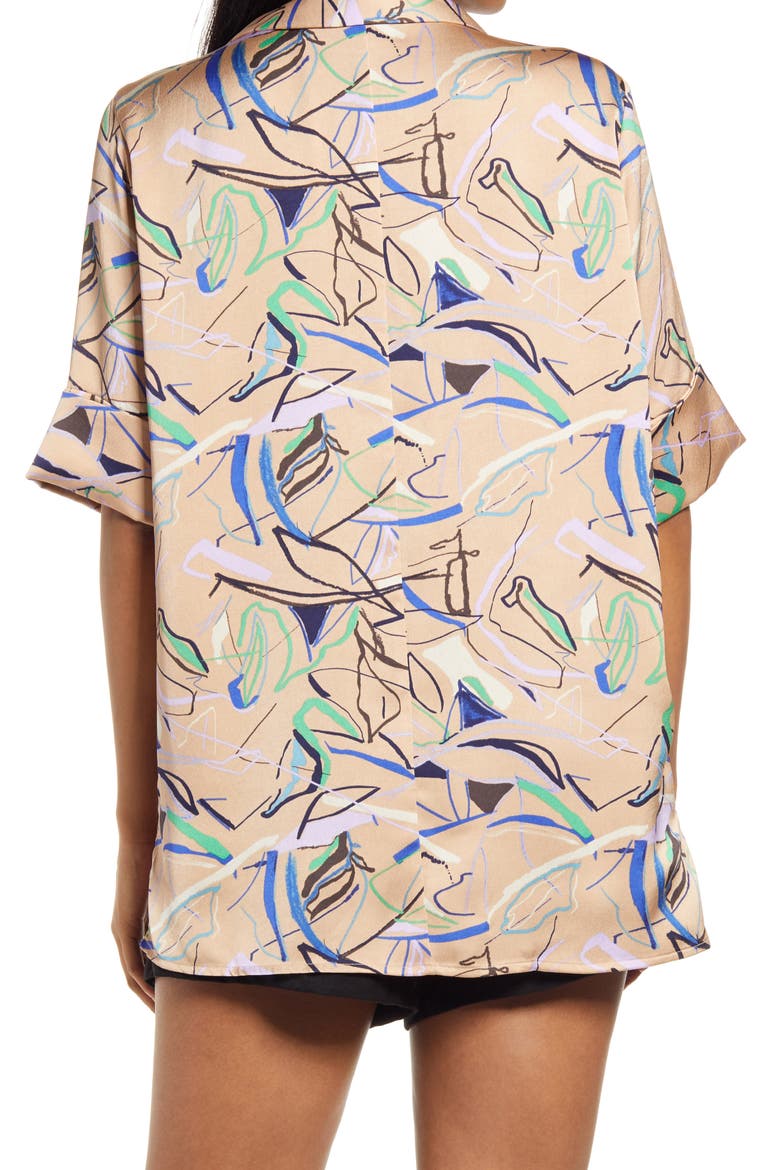 Satin Camp Shirt, Alternate, color, TAN DOODLE PRINT